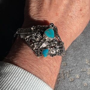Stunning Turquoise Sterling Silver Bracelet Cuff by Navajo Artist Harry B Yazzie